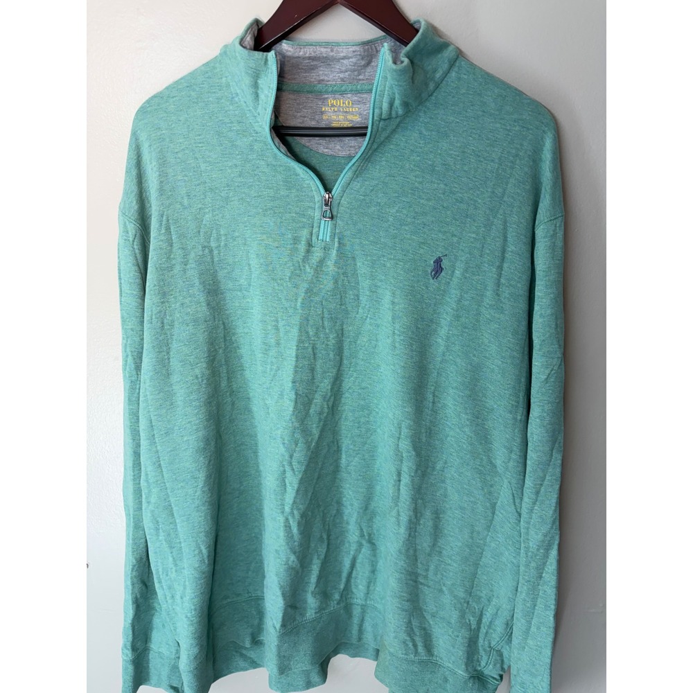 Polo Ralph Lauren Mens XXL Green Heathered Quarter Zip Pullover Sweatshirt
